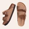 Comwarm Classic Cork Slippers For Women New Fashion Suede Flats Sandals Summer Couple Beach Slides Shoes With Adjustable Buckle