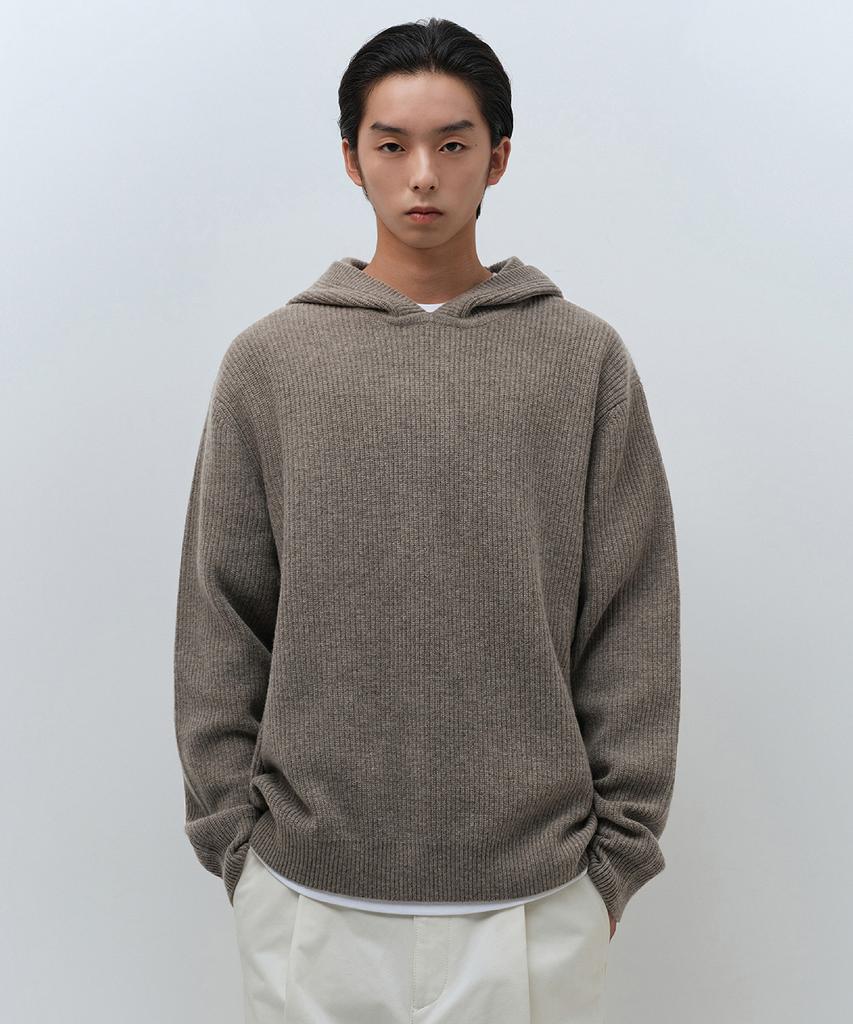 MUSINSA STANDARD [Victoria Wool] Ribbed Hooded Knit [Taupe]
