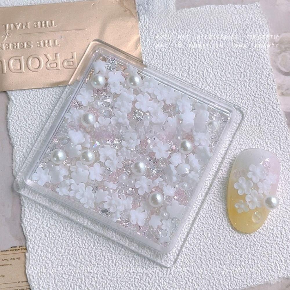 White Crystal Floral Nail Decorations Mix Style Nail Accessories Hot Nail Art Charms for Nail DIY