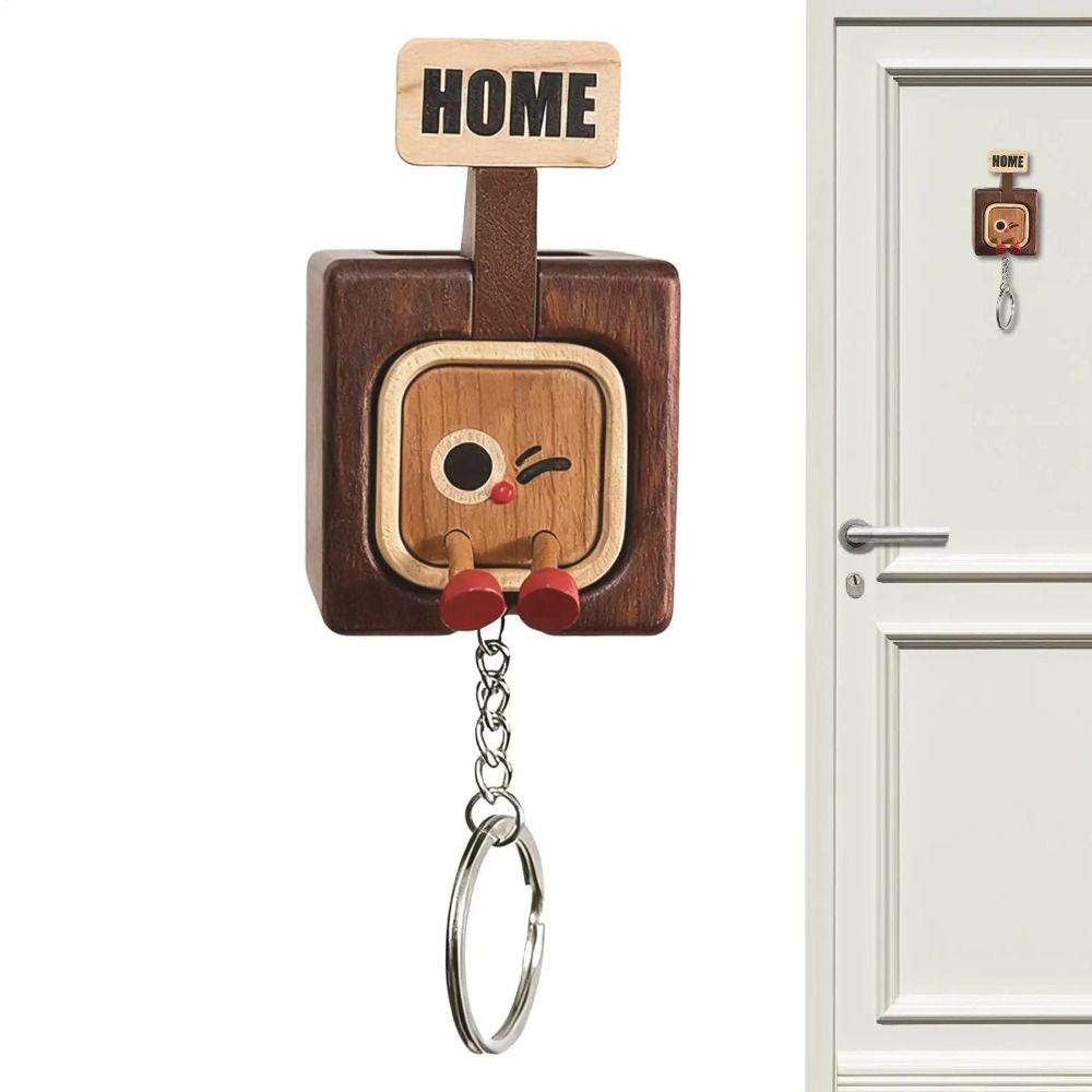 Wall Mount Wooden Key Holder Handcrafted Funny Face Expressions Magnetic Key Hook Solid Wood Cartoon Key Organizer Home Entryway
