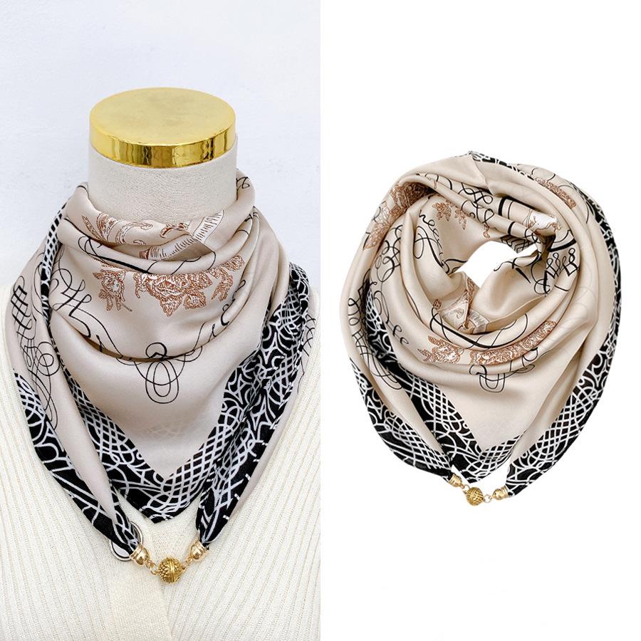 Magnetic Buckle Silk Neck Scarf: Triangle Design for Women, 70x70cm, Lightweight Spring/Summer/Autumn Accessory