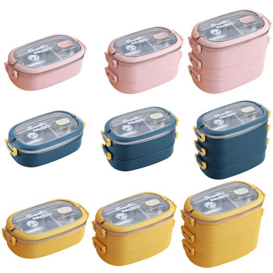 Коробка для завтрака с микроволновой печью, большая емкость, школьный многослойный ланч-бокс из нержавеющей стали