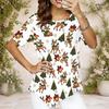 Women Plus Size Round Neck Short Sleeve Pointed Hem Shirt Christmas Nutcracker Print White