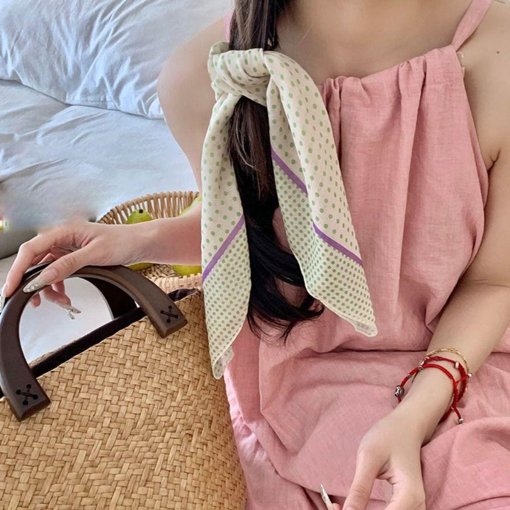 Sunscreen Small Square Scarf Neckerchief Headscarf Sweet Printed Silk Scarf  Girl