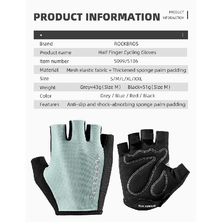 ROCKBROS Bike Gloves Half Finger Summer Breathable Anti-slip SBR Pad Shockproof MTB Road Bicycle Gloves Cycling Shorts Gloves