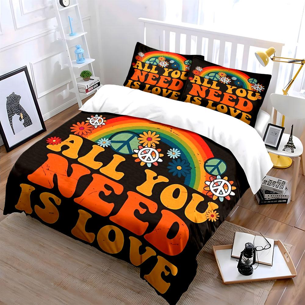 Retro Rainbow Peace Design Bedding Duvet Cover Set Duvet Cover Pillowcases (1*Duvet Cover 2*Pillowcases, without duvet insert)
