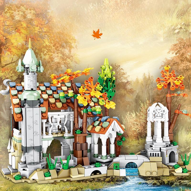 Креативные и интересные осенний лесной замок, украшение для дома, строительные блоки, кирпичи, игрушки, подарки без коробки