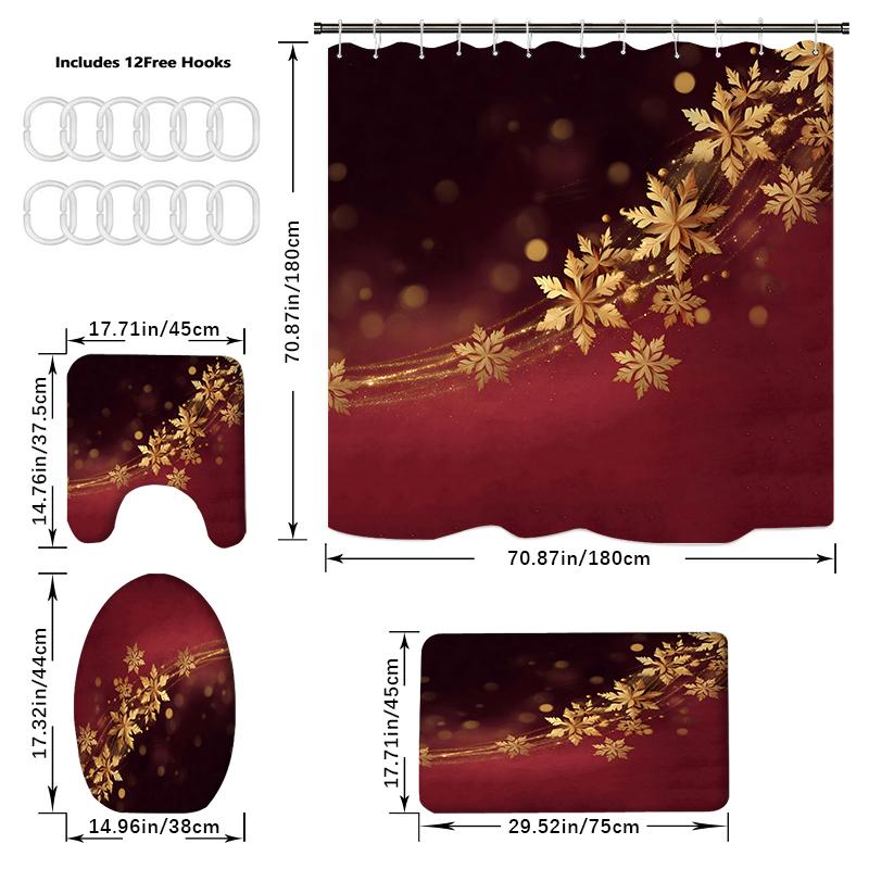 4 ШТ. Наборы штор для душа со шторкой для душа и ковриками, коврик для крышки унитаза, U-образный коврик и коврик для ванной, набор для ванной комнаты с 12 крючками