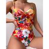 Vintage Flroal Print Swimsuit 2025 Women Padded Pleate Tummy Control One Piece Swimwear Cut Out Beach Bathing Swimming Suits