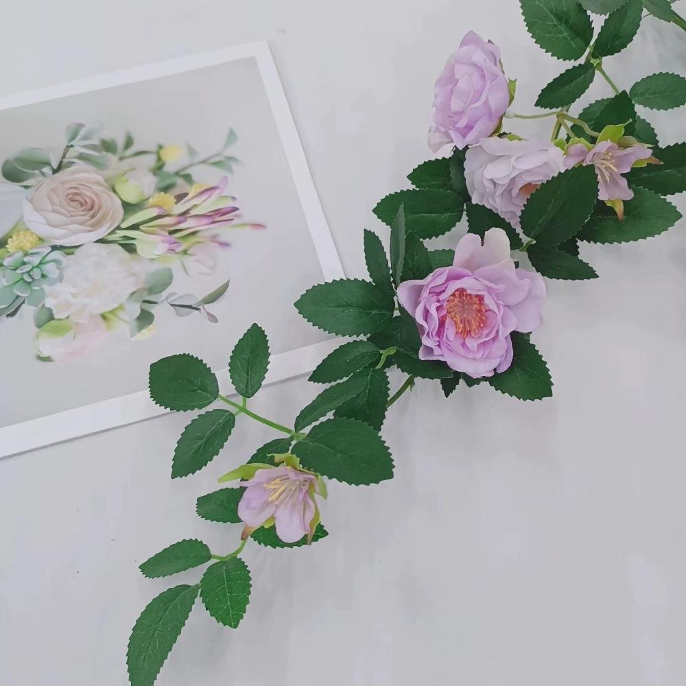 Цветочная гирлянда из искусственных розовых лоз с зелеными листьями, висящая на внутренней и внешней стене дома, в саду, на свадьбе, на летней веранде, на террасе, на балконе, декор