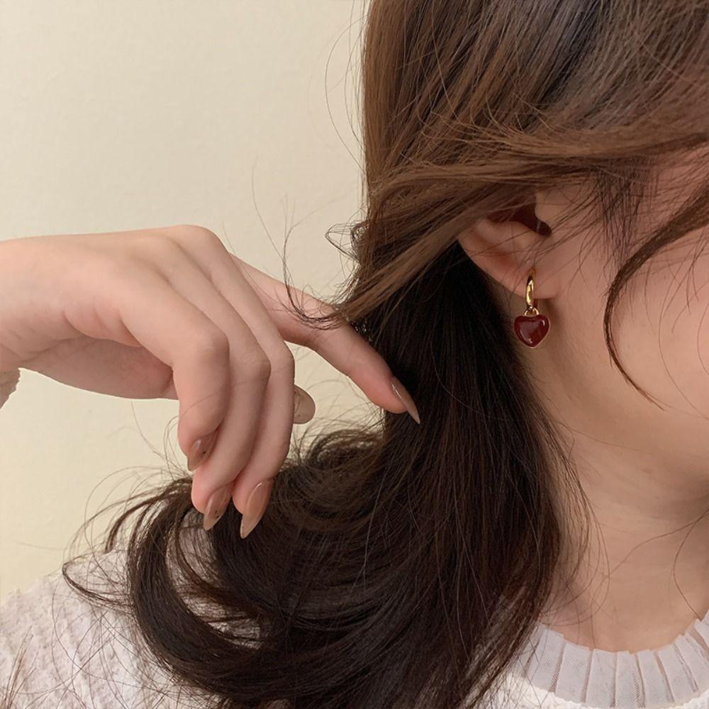 Style Jewelry Accessories Ear Buckle Small Huggie Earrings Women Hoop Earrings Wine Red Earrings