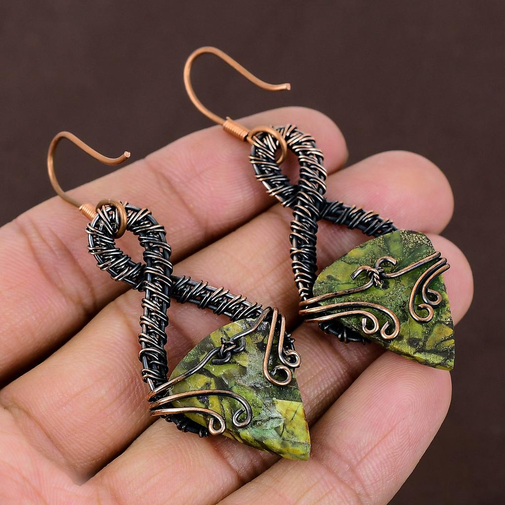 Copper Green Turquoise Handmade Copper Wire Wrap Earring 2.72 T9o14