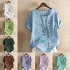 Women's Fashion Round Neck Short Sleeve T-shirt Casual Cotton Linen Graphic Shirt Leisure Loose Birds Prined Summer Blouse Tops