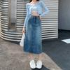 Back Split Half Skirt Design Pear High Waist A-Line Skirt Mid-Length Covered Flesh Straight Cowboy Women Comfortable Fashion Denim Bustier Skirt