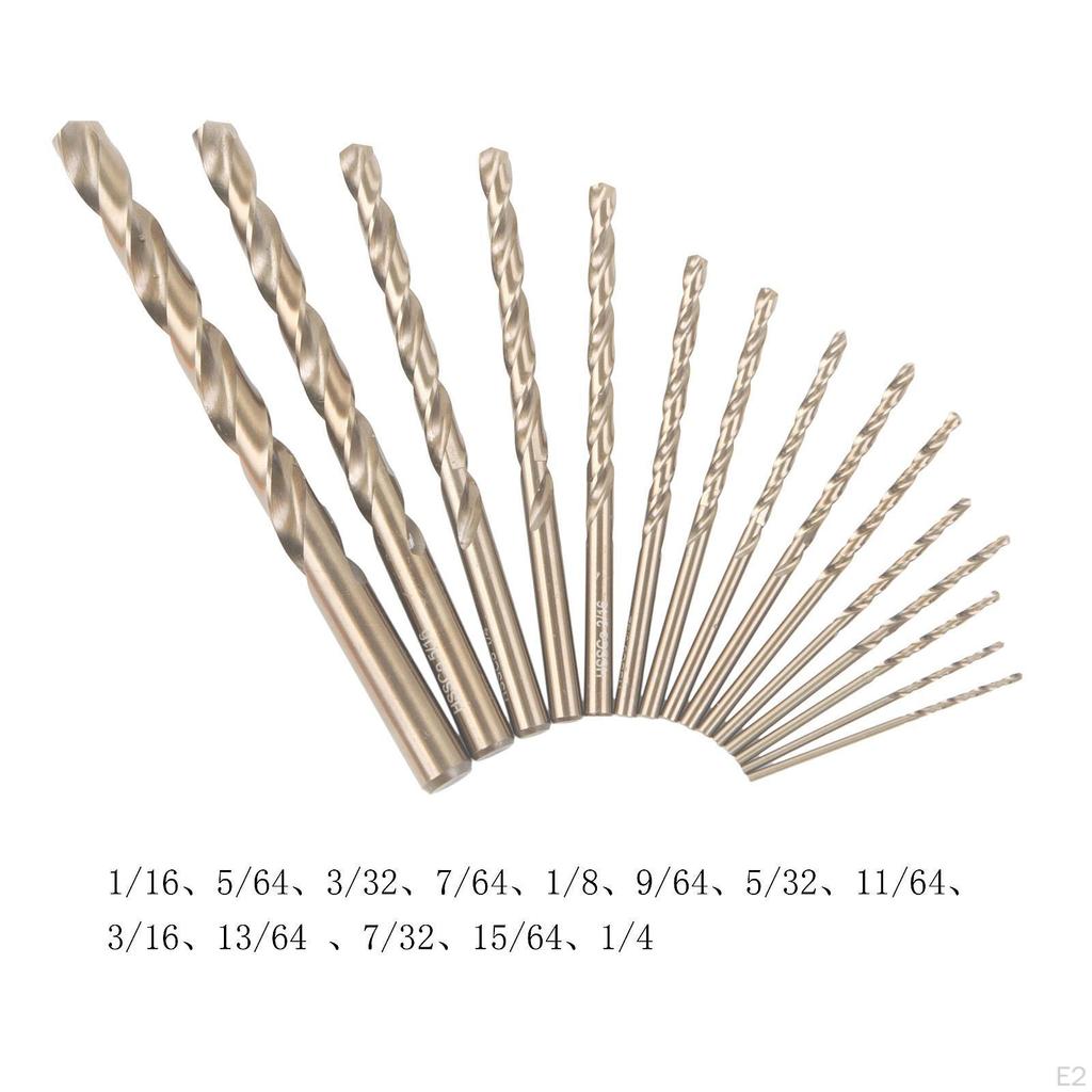 13Pcs Twist Drill Bits, Cobalt Bit Set Stainless Steel Straight Shank 135° Tip 1/16 To 1/4