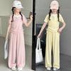 Girls' Summer Set Fashionable and Casual Children's Summer Short Sleeved Wide Legged Long Pants Two-piece Set
