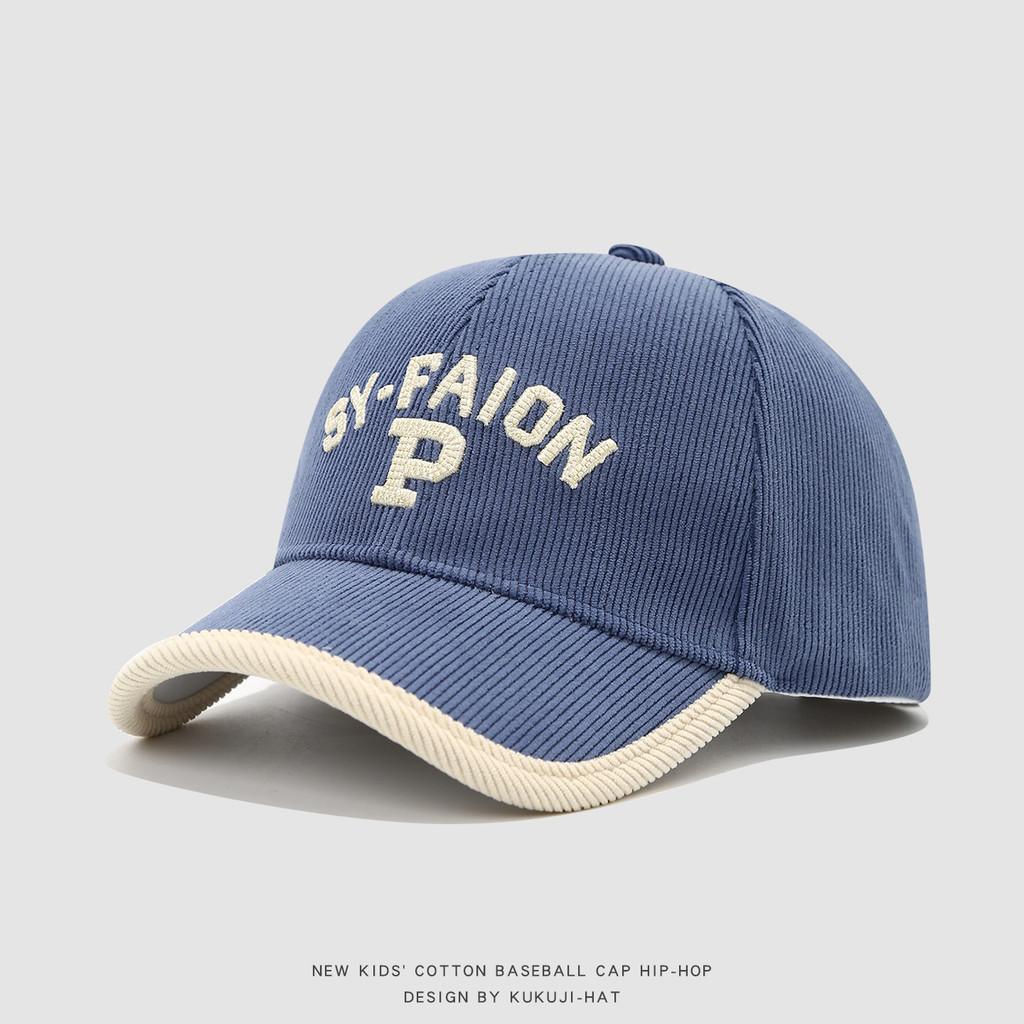 Children Corduroy Cap With Embroidered Letters For Autumn Winter Warmth And Sun Protection