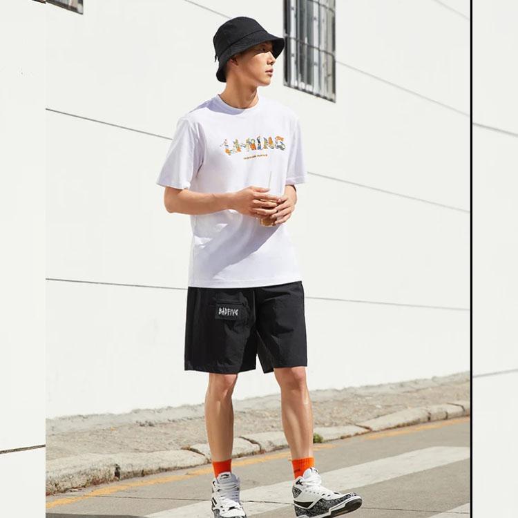 Li-Ning Спортивная баскетбольная серия с буквенным принтом, свободная футболка с круглым вырезом и короткими рукавами, мужские топы, стандартный белый AHSSD65-1