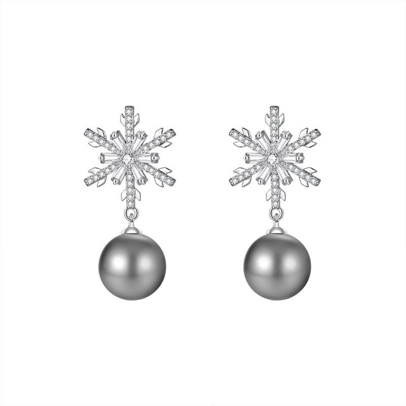 111 Silver Needle Fashion Niche Design Zircon Snowflake Earrings Women's Light Luxury Premium Pearl Earrings Temperament Earrings