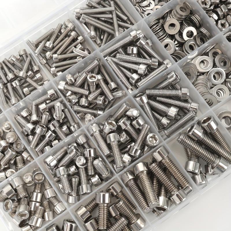 360-piece stainless steel socket head cap bolt and nut set, M4/M5, lengths 8mm, 12mm, 16mm, 20mm, for industrial equipment.