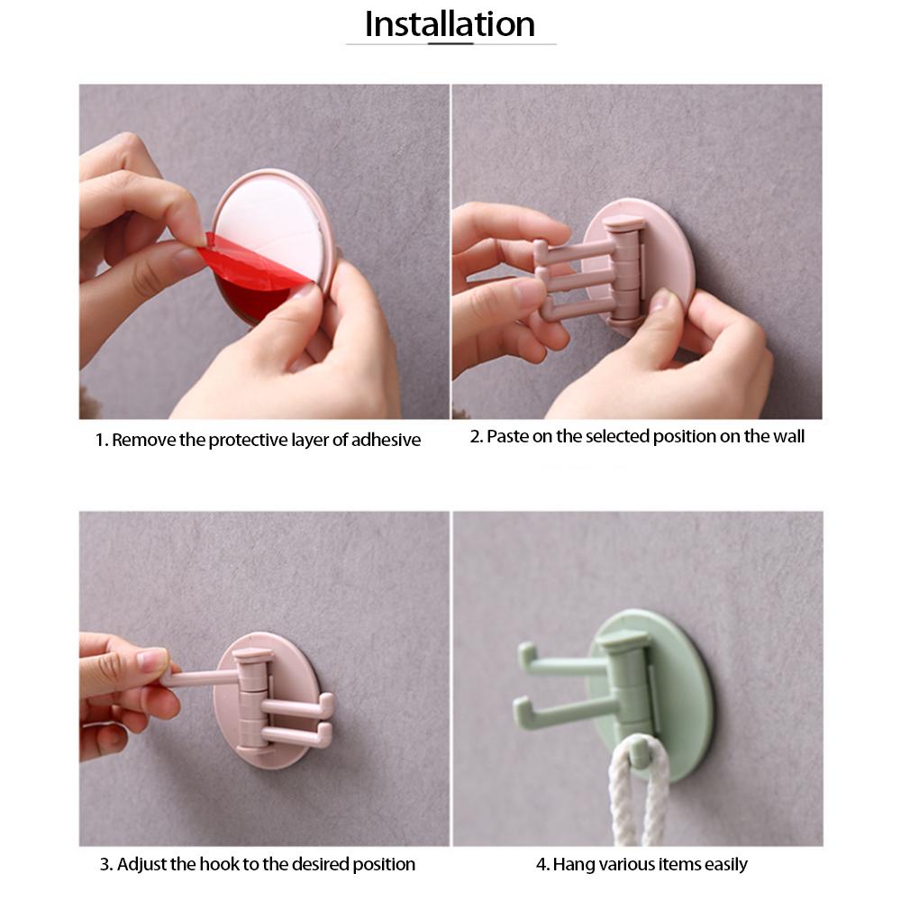 Вращающаяся клейкая настенная вешалка с несколькими крючками для кухни и ванной комнаты