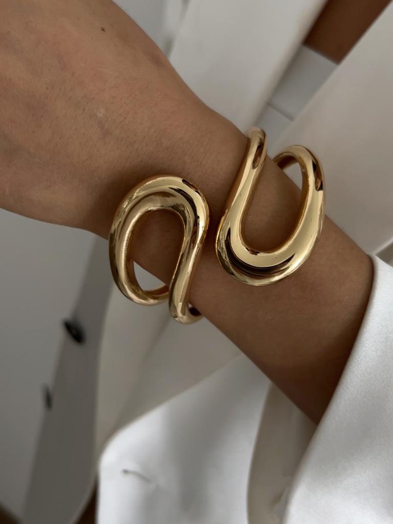 Ingemark Punk Vintage Geometric Heavy Metal Spring Bangles for Women Hip Hop Gold Color Open Cuff Bracelets Couple Men Jewelry