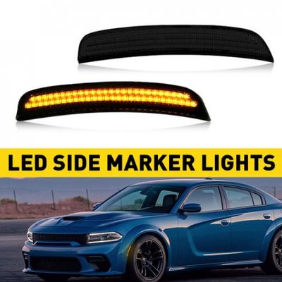 Подходит для Dodge Charger 2015- Передний янтарный светодиодный боковой маркер бампера, затемненный