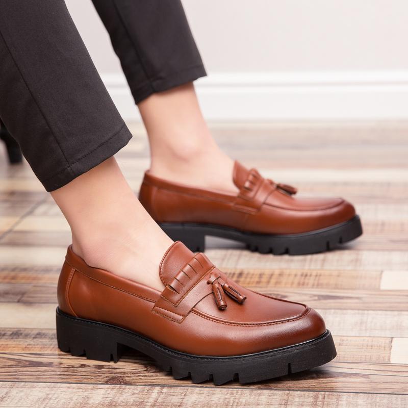 Мужские кожаные туфли ручной работы, повседневные туфли на платформе с кисточками, высококачественные зеленые оксфордские туфли на толстой подошве, мужские свадебные туфли