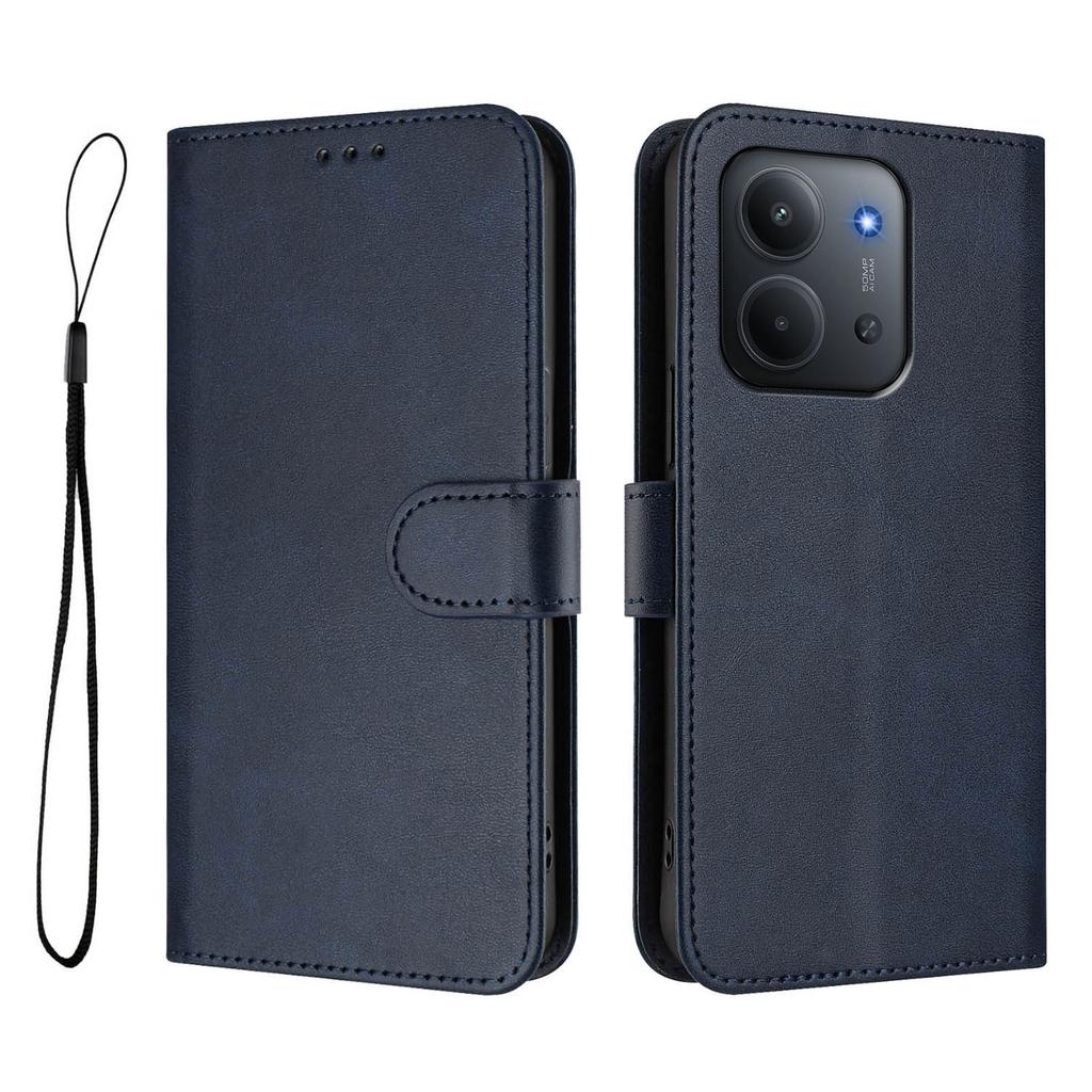 Для Xiaomi Redmi 15C 4G (171 мм) Чехол-кошелек с RFID-блокировкой, из телячьей кожи с текстурой, подставка, чехол для телефона со шнурком