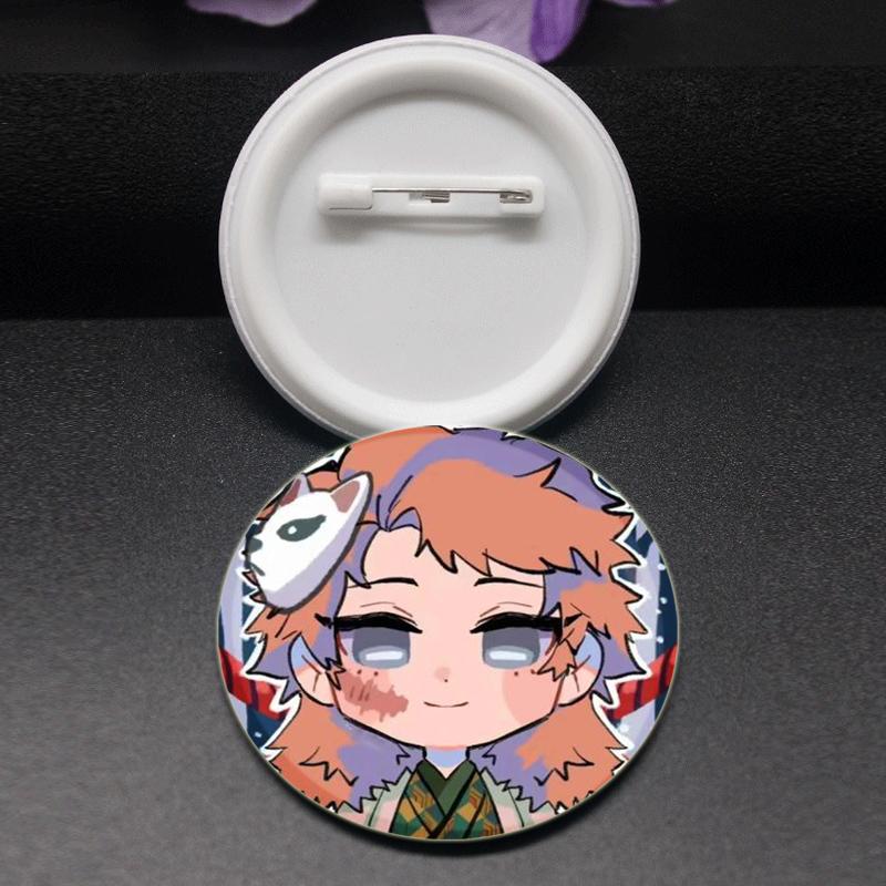 32/44/58mm Round Anime Brooches Kamado Tanjirou Tsuyuri Kanao Hashibira Inosuke Rengoku Kyoujurou Agatsuma Zenitsu Akaza Badge Lapel Pins