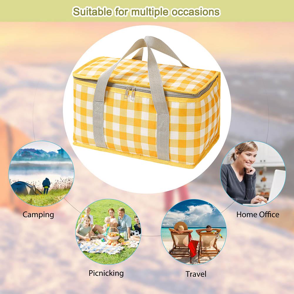 Клетчатая сумка для пикника, большая вместимость, портативная, сумка-холодильник, защита от холода, ланч-бокс, сумка-термос для пляжа, школы, офиса