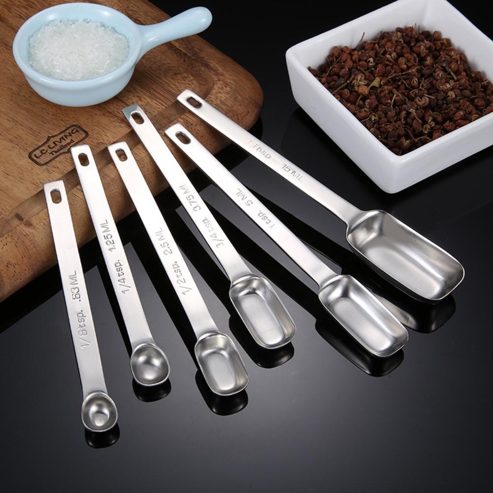 6pcs Rectangular Head Graduated Spoon with Scale Baking Spoon Seasoning Spoon Coffee Scoop Bar