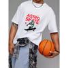 Astro Skate T Shirt White Astronaut Riding Skateboard with Red Text and Stars Graphic Streetwear Casual Wear for Men and Women