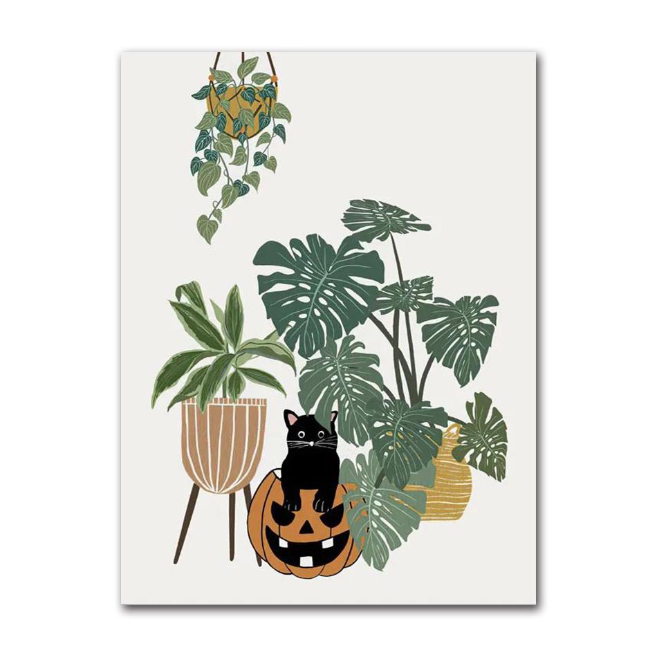 Classic Wall Art Plant Ghost Teeth Skull Autumn Mural Halloween HD Canvas Print Poster Home Living Room Bedroom Decoration
