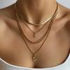 Layered Golden Zinc Alloy Necklace For Women, Cubic Zirconia Inlaid Teardrop Pendant, Multi-Strand Chain Choker Set With Textured Charms