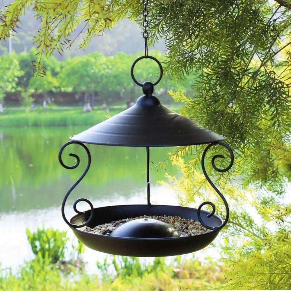 Rainproof Bird Feeder Iron Bird Feeding Tray Garden Decor Bird Food Dispenser  Patio