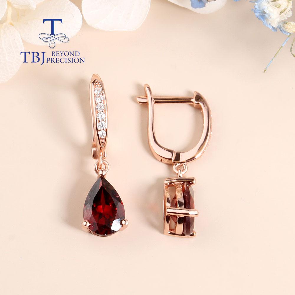 Новые серьги с красным гранатом, серебро 925 пробы, розовое золото для натуральных драгоценных камней, груша, 6*9 мм, изысканные украшения для женщин и девочек, простые ювелирные изделия