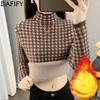 Women's Fashion Casual Fall Winter Houndstooth Print Long Sleeve Half Turtleneck Sweaters