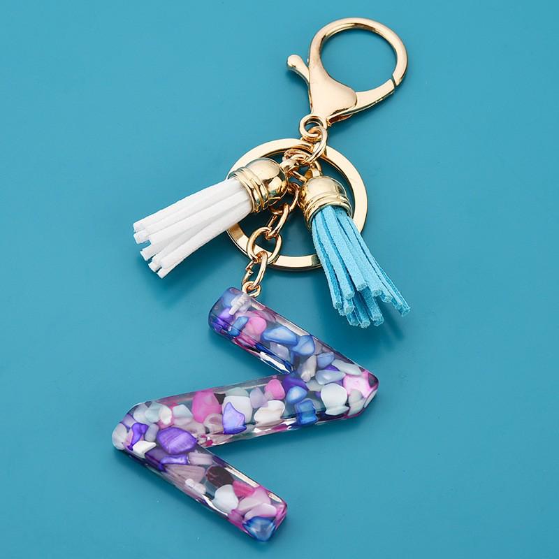 Wish Creative Fashion Jewelry: Colored Acrylic Letter Tassel Keychain