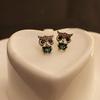 Lady Fashion Owl Rhinestone Golden Cute Vintage Ear Stud Earrings