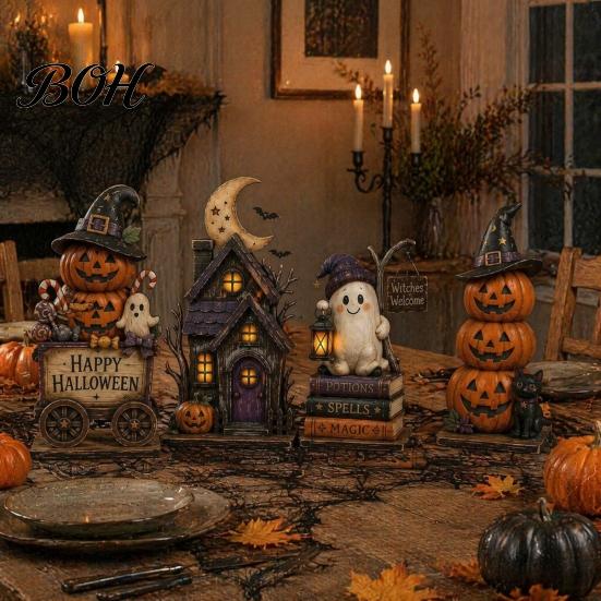 Vintage Haunted House Tiered Tray Decor Farmhouse Halloween Wooden Tabletop Decorations, Table Topper Signs, Spooky Nostalgic Party Favors Pumpkin