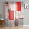 Красный Серый Белый Картина Маслом Абстрактные Геометрические Прозрачные Шторы Украшение Гостиной Оконные Шторы Кухня Тюль Вуаль Шторы