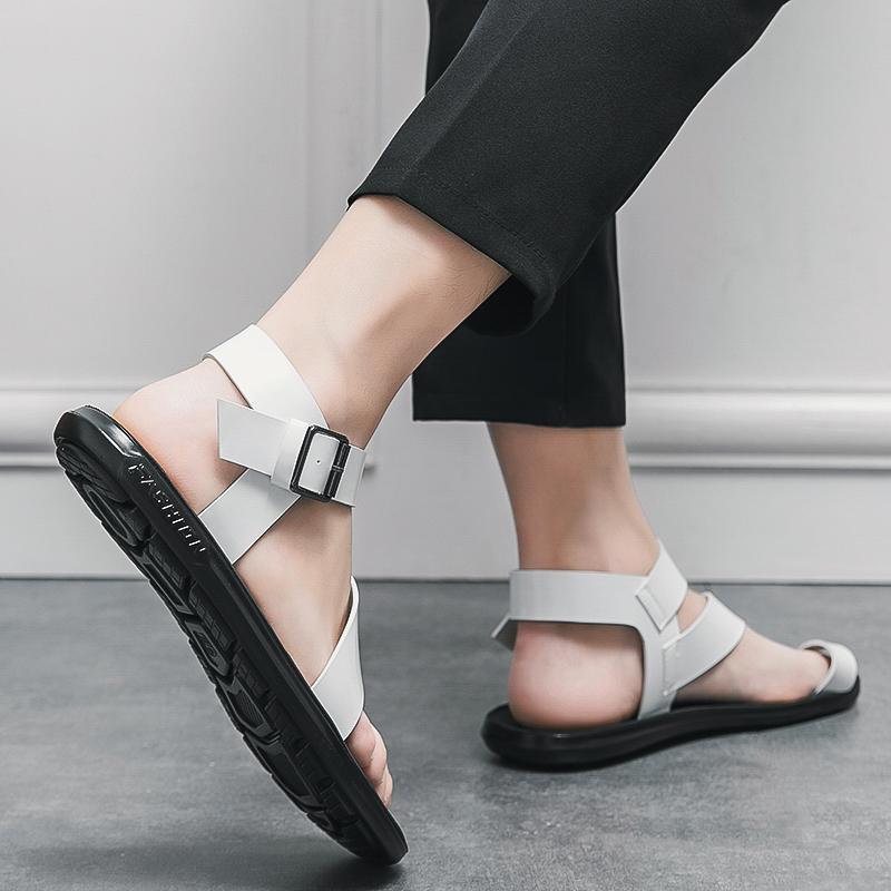 Летние Новые Мужские Гладиаторы Черные Белые Панк Рок Лакированная Кожа Повседневная Обувь Дышащие Пляжные Сандалии Уличные Шлепанцы Большой Размер