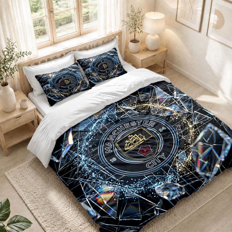 Bedding Set 1 Duvet Cover 2 Pillowcases Manchester City Print Bedroom Home Decoration