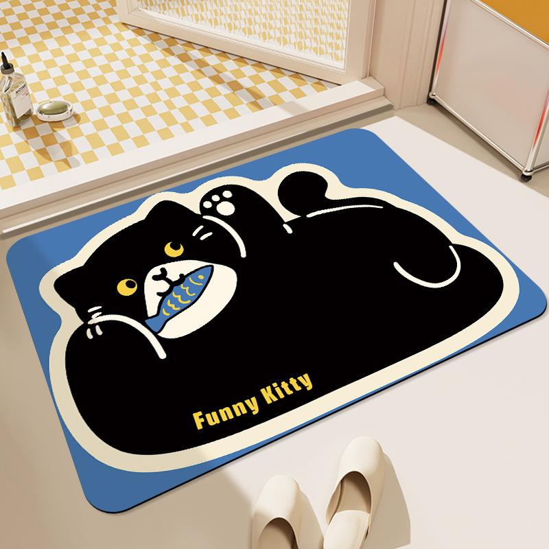 Милый коврик для ванной комнаты с животными, дверь в ванную комнату, диатомовая грязь, противоскользящий, впитывающий и грязный, мультяшный милый противоскользящий коврик для ног