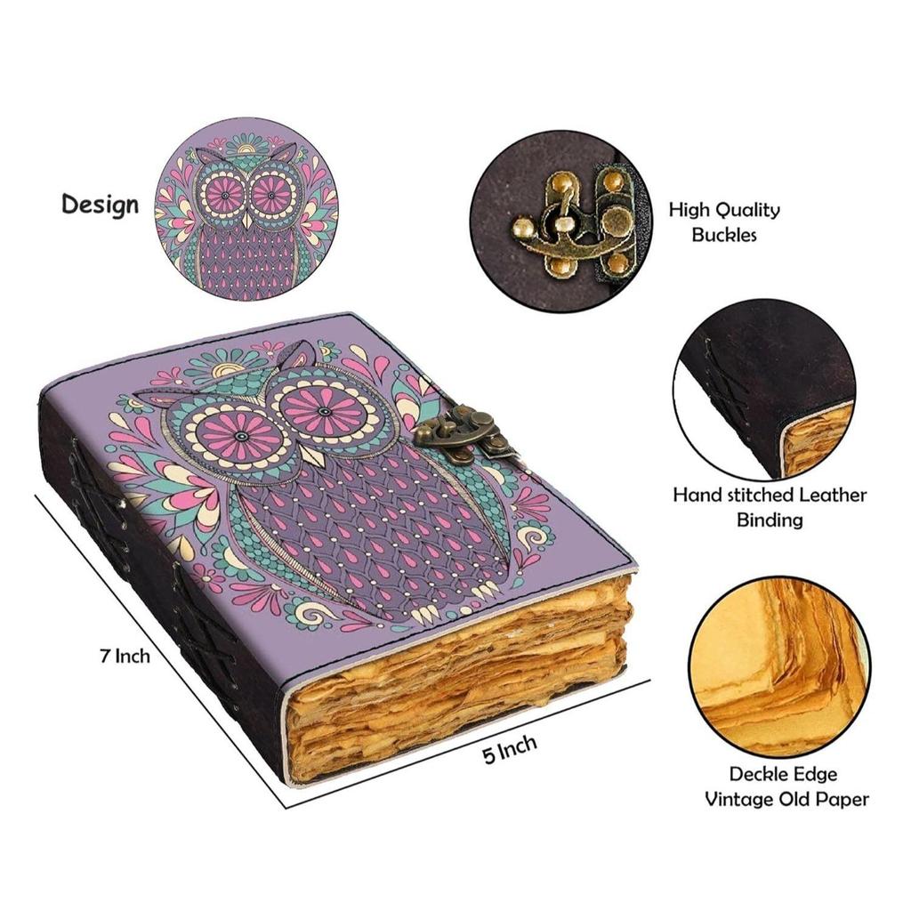Leather Owl Printed Diary Vintage Old Pages Diary for Office & Personal Use (7 X 5 Inch)