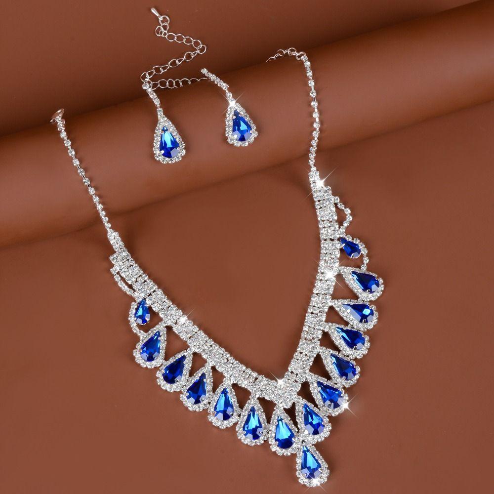 Rhinestone Crystal Jewelry Set Shining Necklace Bridal Earrings Banquet