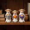 Декор для полки домашнего офиса 3 шт. Фигурки привидений Хэллоуина, шотландской коровы, статуэтки яков из смолы с тыквой, коллекционный декор в стиле кантри для стола
