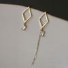 Earrings with Diamond Rectangular Tassels Asymmetric Temperament Personality Long Korean Earrings