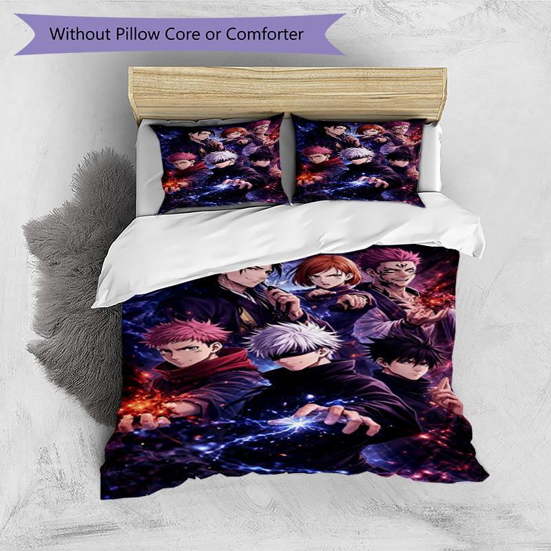 3pcs Duvet Cover Set (1*Duvet Cover + 2*Pillowcase, Without Core), Jujutsu Kaisen Print Bedding Set, Bedroom Decor, All‑Season, Birthday Gift